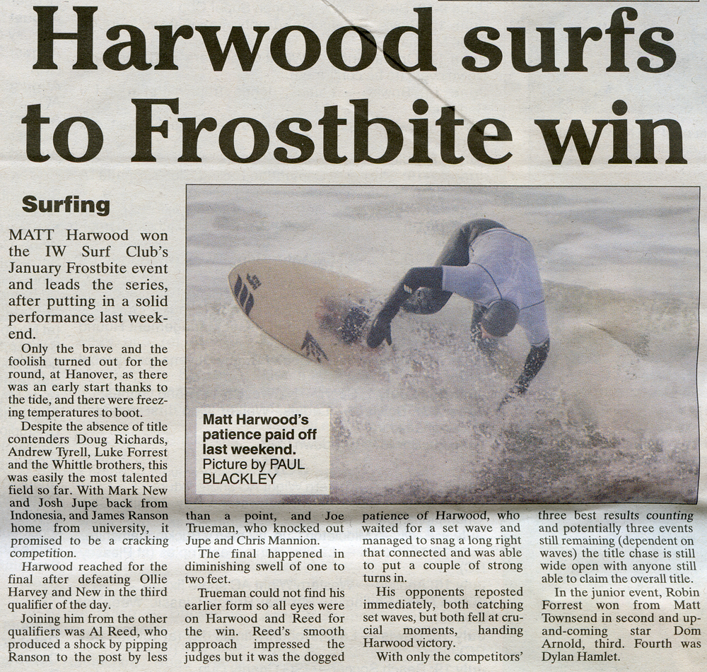 Harwood Surfs to Frostbite Win – County Press